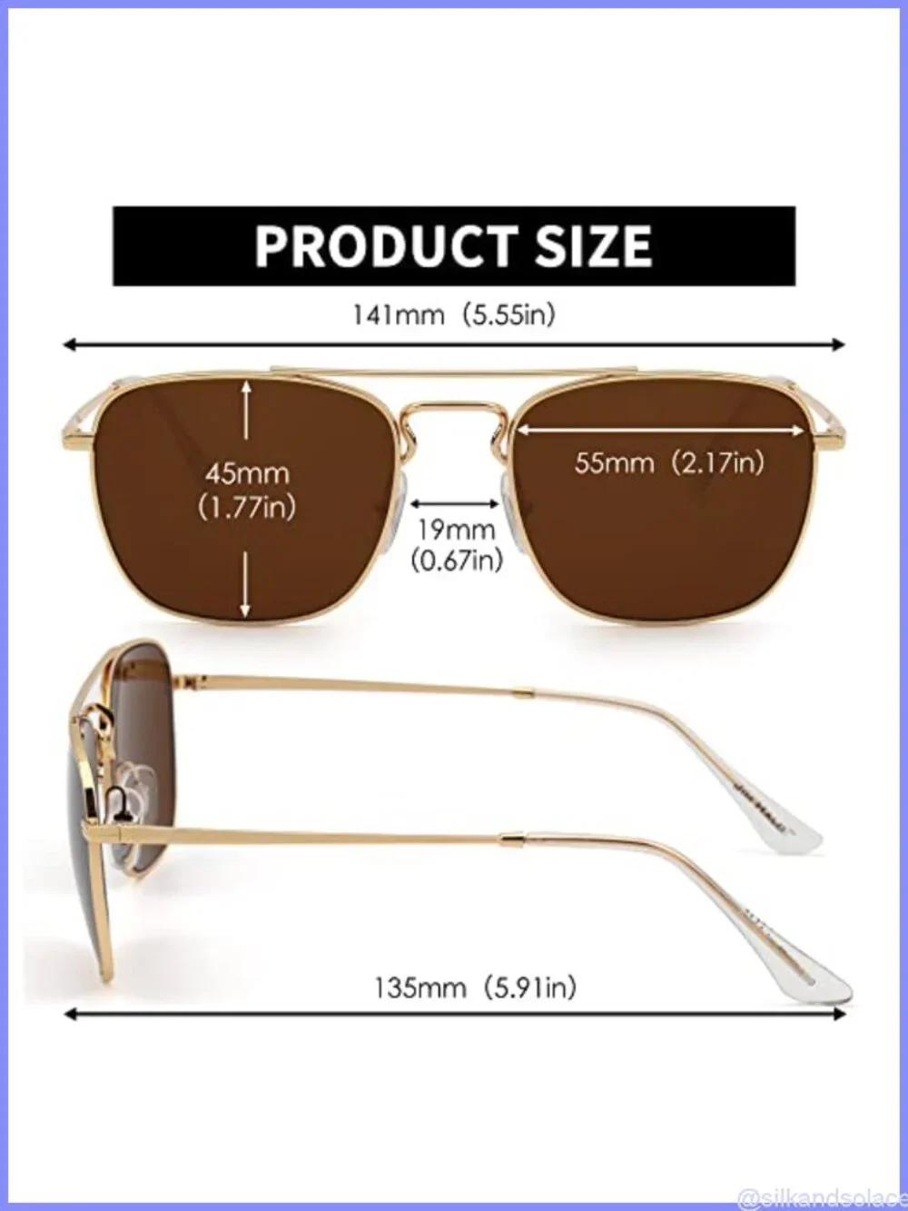 Square Aviator Sunglasses Alloy Metal Frame Scratch Resistant UV400